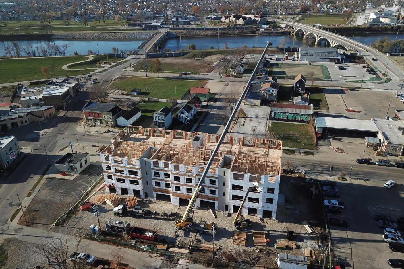 Aerial Photo of Fulton Lofts Under Construction in Cedar Rapids